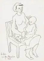 John Dronsfield, Mother and Child, brush and ink
