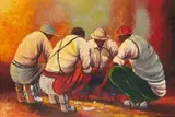 Velaphi (George) Mzimba, The Dice Players, oil on paper