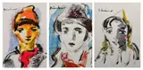 Carl Büchner, Pierrot; and two Portraits of Boys, acrylic on paper