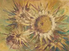 Dried Proteas by Ruth Squibb, oil on board, offered Apr 2015