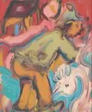 Man and Rooster by Frans Claerhout, oil on board, sold Apr 2015