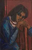 Young Girl Leaning on a Chair by Maurice van Essche, oil on board, sold Apr 2015
