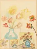 Maggie Laubser, Flower Studies, watercolour over pencil