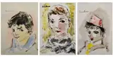 Carl Büchner, Portrait of a Boy in Blue: and two Portraits of Boys, mixed media on paper