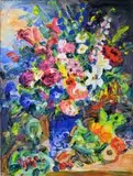 Gerhard Batha, Still Life with Flowers in a Blue Vase, oil on canvas