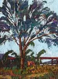 Clément Sénèque, Tree and Distant Railway Bridge, oil on board
