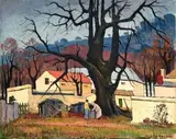 Agterplaas met Eike Boom by Piet van Heerden, oil on canvas, sold Jun 2015