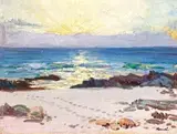 Seascape at Sunset by Hugo Naude, oil on card, offered Jun 2015