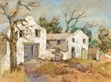 Rural Buildings with Figures by Gregoire Boonzaier, pastel, sold Jun 2015