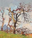 Windswept Trees by Gregoire Boonzaier, oil on canvas laid down on board, sold Jun 2015