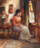 Woman Reading in an Interior by Alexander Rose-Innes, oil on artist's board, sold Jun 2015