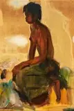 Clément Serneels, Nude with Fish, oil on board