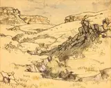 Rocky Landscape by Gregoire Boonzaier, watercolour, ink and charcoal, sold Jun 2015