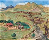 François Krige, Homestead in a Verdant Valley, oil on canvas