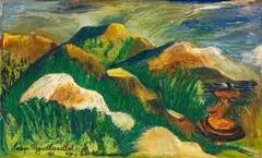 Gladys Mgudlandlu, A Woman Carrying Firewood, acrylic on card