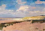 Frans Oerder, Beachscape with Distant Building, oil on canvas laid down on board