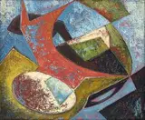 Eugene Labuschagne, Abstract with an Ostrich Egg in a Swazi Bowl