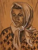 Maggie Laubser, Woman Wearing Head Scarf and Patterned Dress, charcoal and chalk
