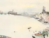 View of the Thames by Maud Sumner, pen, ink and watercolour, sold Jun 2015