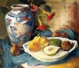 Ceramic Vase, Fruit and Flowers by Alexander Rose-Innes, oil on canvas laid down on board, sold Jun 2015