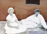 After the Church Service by Sam Nhlengethwa, oil and collage on canvas, sold Jun 2015