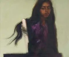 Kerri-Jane Evans, Girl with Loose Hair, oil on board