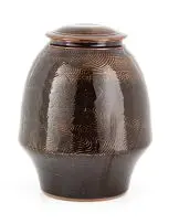 Digby Hoets, Lidded Vessel, hand-painted and glazed ceramic