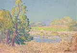 Roodeplaat Dam by Jacobus Hendrik Pierneef, oil on card, sold Jun 2015