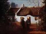 Figures Outside a Cape Cottage at Night by Hugo Naude, oil on canvas, offered Jun 2015