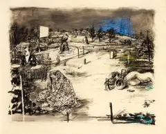 William Kentridge, Shrouded Figure in a Landscape [Taking in the Landscape], chalk pastel and charcoal