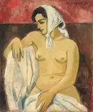 Female Nude with Headscarf by Maurice van Essche, oil on canvas, offered Jun 2015