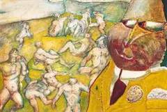 Robert Hodgins, Ubu in the Last Judgment Steam Baths, tempera on board