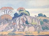 Rocks, Game Reserve by Jacobus Hendrik Pierneef, oil on board, sold Jun 2015