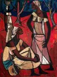 Congolese Figures by Maurice van Essche, oil on board, sold Jun 2015