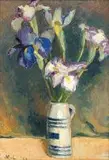 Irises in a Beermug by Maggie Laubser, oil on canvas laid down on board, sold Jun 2015