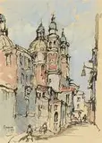Kerk met Vier Groen Torings, Venesia (sic) by Gregoire Boonzaier, pen, ink and watercolour, offered Nov 2014