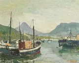 Hout Bay Harbour by Terence McCaw, oil on canvas laid down on board, offered Nov 2014