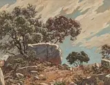 Landscape with Rocks and Trees by Erich Mayer, watercolour, sold Nov 2014