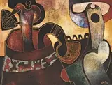Lucky Sibiya, Figurative Composition with Musician