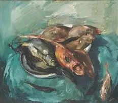 Fish by Clément Serneels, oil on canvas, sold Nov 2014