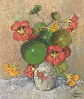 Conrad Theys, Red and Yellow Nasturtiums, pastel on paper