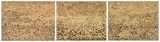 Sandile Zulu, Shaft Street Runs Through Storm Hill, a triptych, fire, water, wind and dust on paper