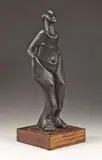 Sydney Kumalo, Standing Figure, bronze with a brown patina, mounted on a wooden base