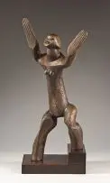Sydney Kumalo, Figure with Outstretched Arms, bronze with a brown patina, mounted on a wooden base
