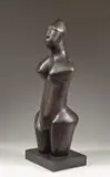Ezrom Legae, Pensive Woman, bronze with a black patina, mounted on a wooden base