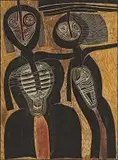 Mother and Child by Cecil Skotnes, carved, incised and painted wood panel, sold Nov 2014