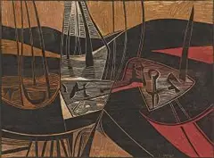 Landscape by Cecil Skotnes, carved, incised and painted wood panel, sold Nov 2014