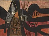 Landscape with Animals by Cecil Skotnes, carved, incised and painted wood panel, sold Nov 2014