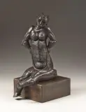 Sydney Kumalo, Seated Female Figure, bronze with a brown patina, mounted on a wooden base