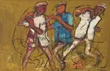 Ephraim Ngatane, Penny Whistlers, oil and sand on board
